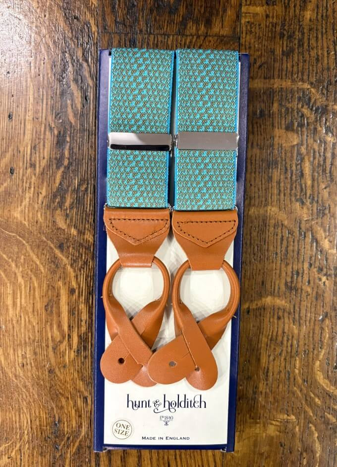 Button Braces | Teal & Tan | Tan Leather Ends