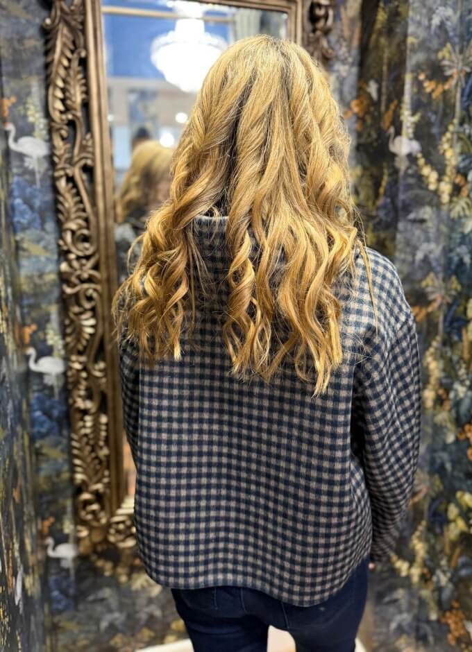 Short Wool Jacket with Scarf | Marine Print