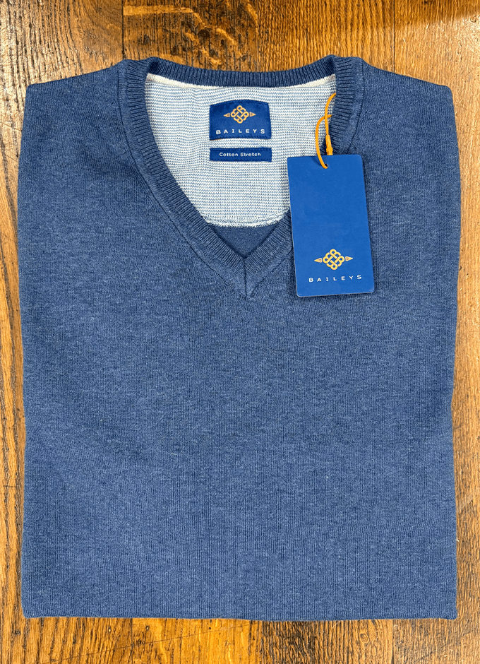 Cotton V-Neck Jumper | Blue