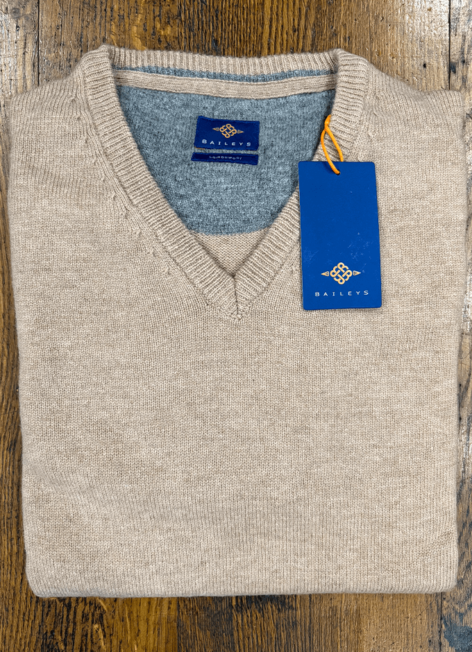 Lambswool Jumper | V Neck | Dark Sand