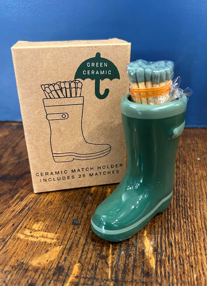 Wellington Boot Matches Holder with 25 Matches Dark & Light Green