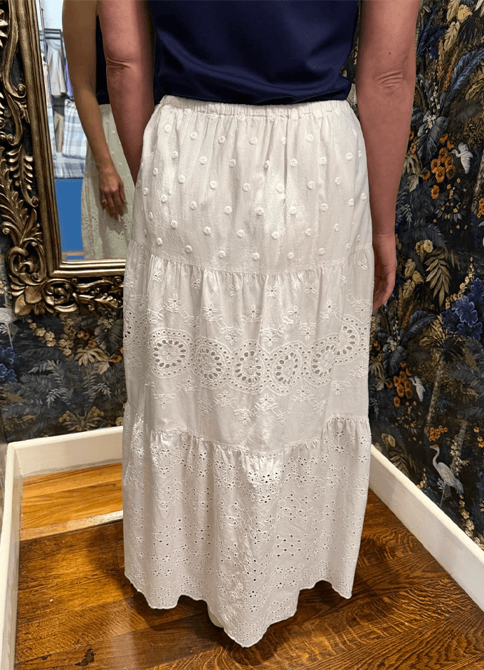 Broderie Tiered Maxi Skirt | White