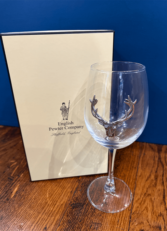 English Pewter | 350ml Wine Glass with Stag Head