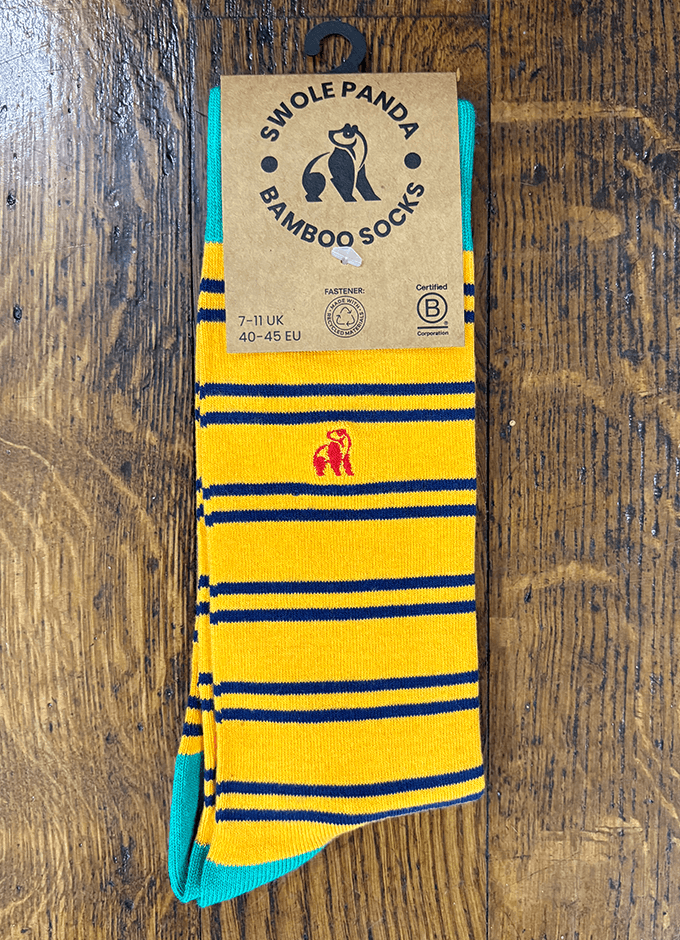 Swole Panda| Yellow & Navy Striped Socks