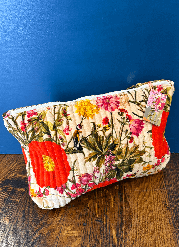 Quilted Velvet Zip Pouch | Fine Flowers in Cream