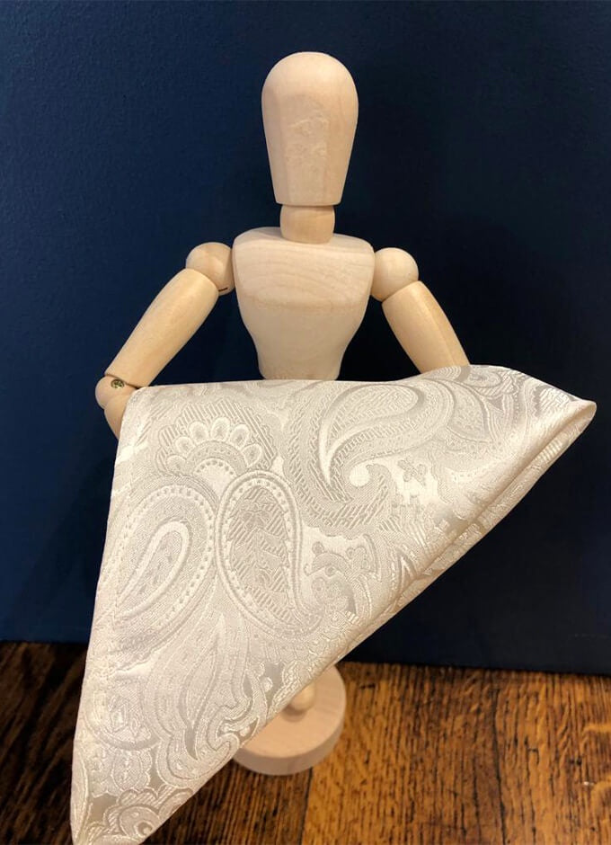 Silk Paisley Pocket Square | Ivory