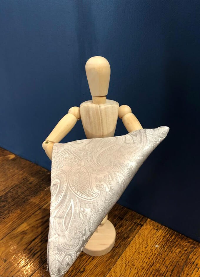 Silk Paisley Pocket Square - Silver