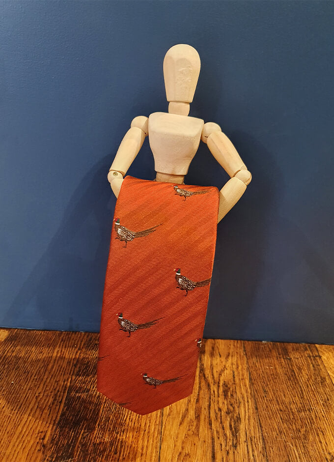 Country Silk Tie | Standing Pheasant Burnt Orange