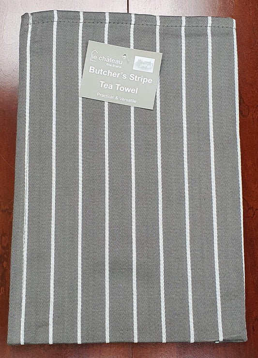 Woven Butchers Stripe Tea Towel | Grey