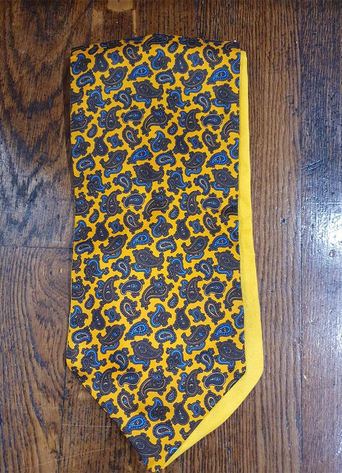 Silk Cravat | Blue Paisley Yellow Background