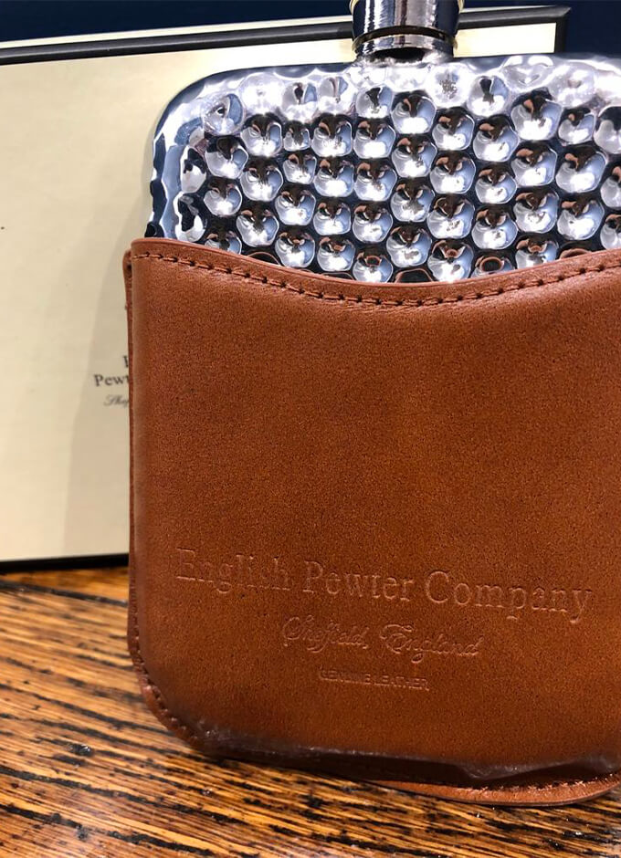 English Pewter | 6oz Hammered Purse Flask & Pouch