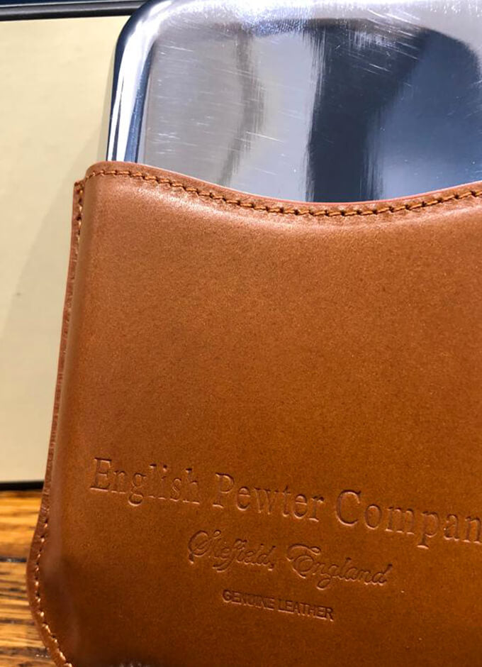 English Pewter | 6oz Purse Flask Captive Top & Pouch