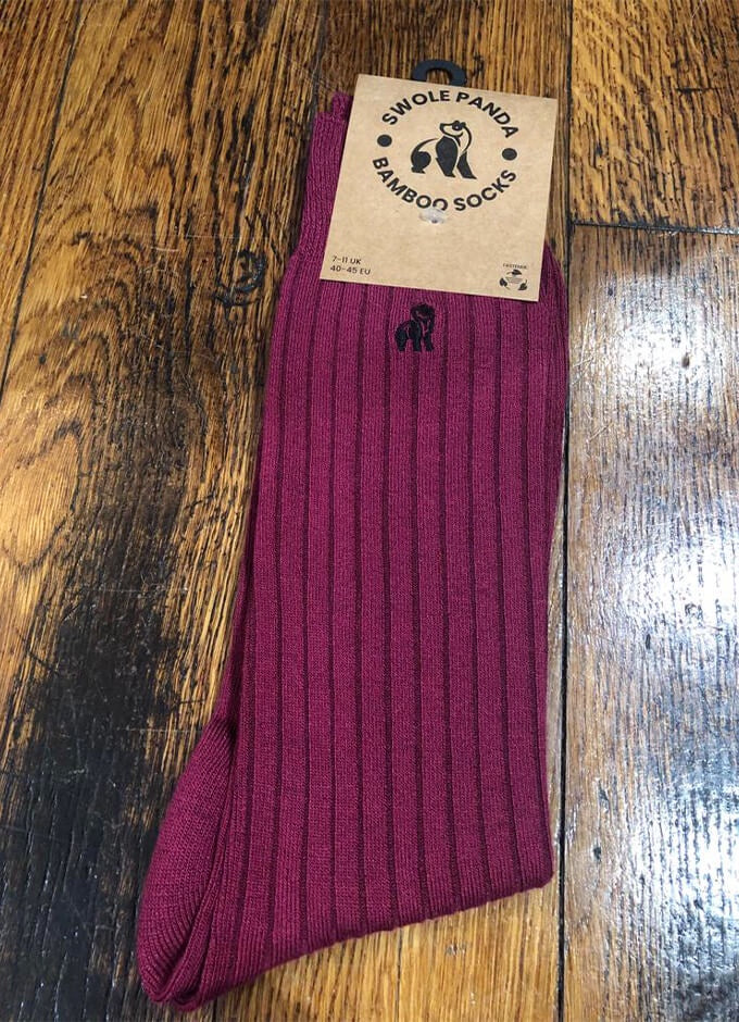 Swole Panda | Deep Burgundy Ribbed Socks