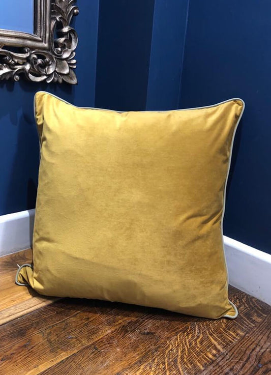 Velvet Velour Feather Cushion | 60cm x 60cm | Mustard