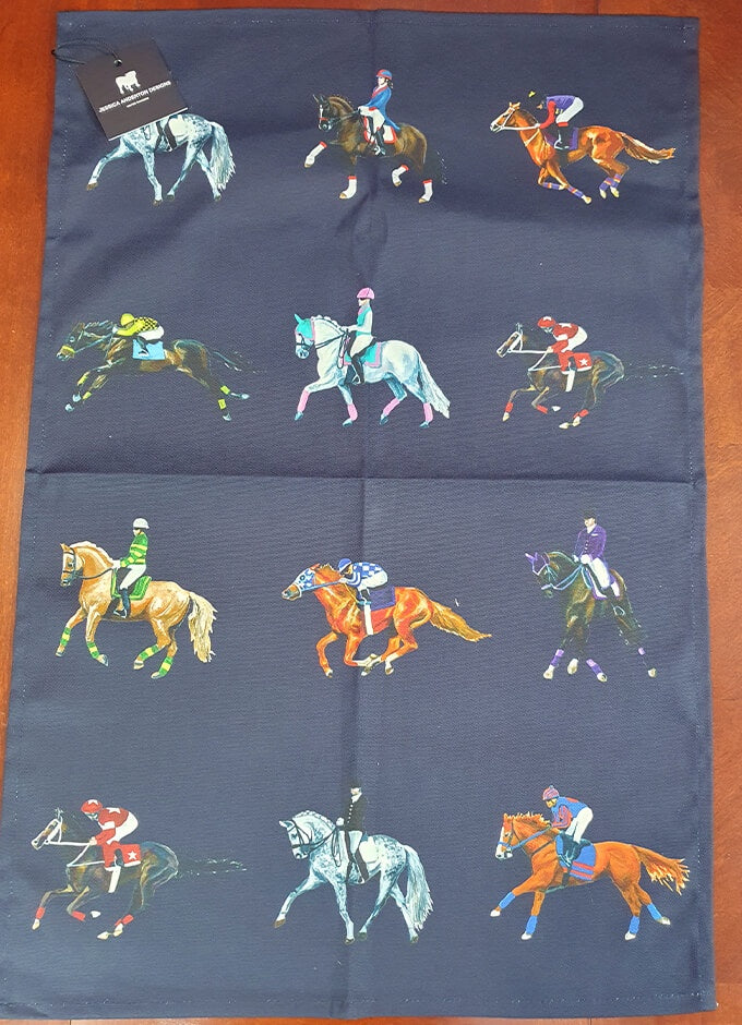 Pure Cotton Tea Towel | Dressage & Race Horses | Navy