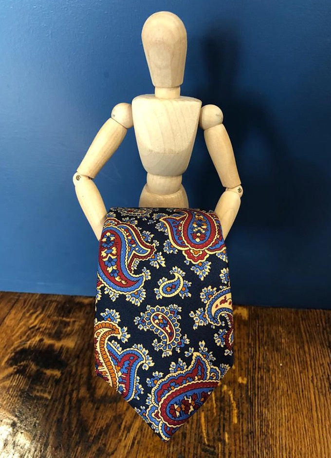 English Silk Tie | Navy Paisley
