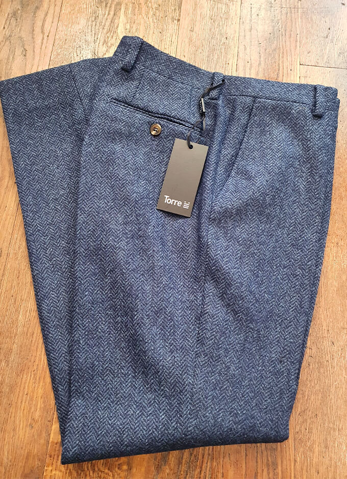 Navy Herringbone Tweed Trousers