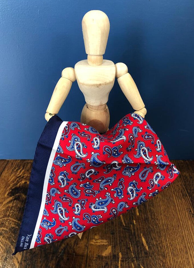 Navy Blue and Red Paisley Fancy Pocket Square