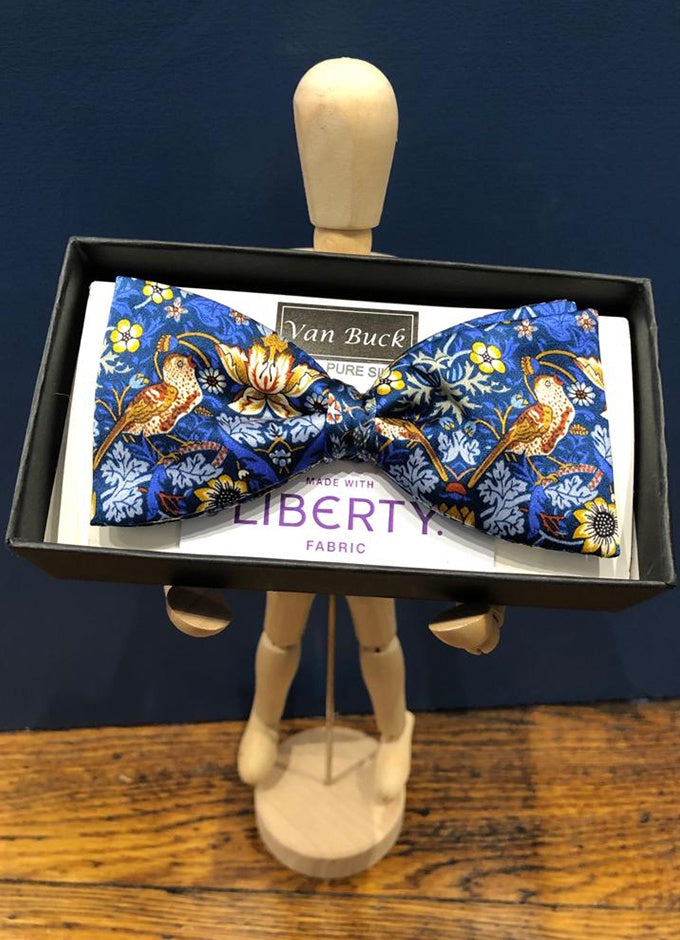 Silk Pre-Tied Bow | Strawberry Thief Royal Blue | Made with Liberty Fabric