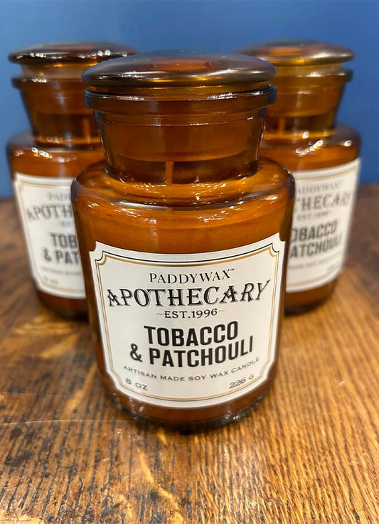 Apothecary Glass Jar Candle 8oz | Tabacco & Patchouli