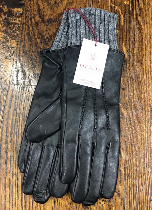 Ladies Leather Wool Cuff Gloves | Black & Charcoal
