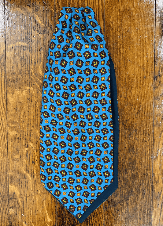 English Printed Silk Cravat | Abstract Design on Airforce Background