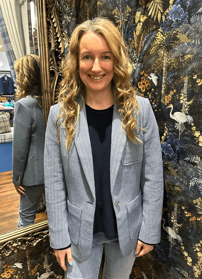 Albury Herringbone Jersey Tweed Blazer | Blue