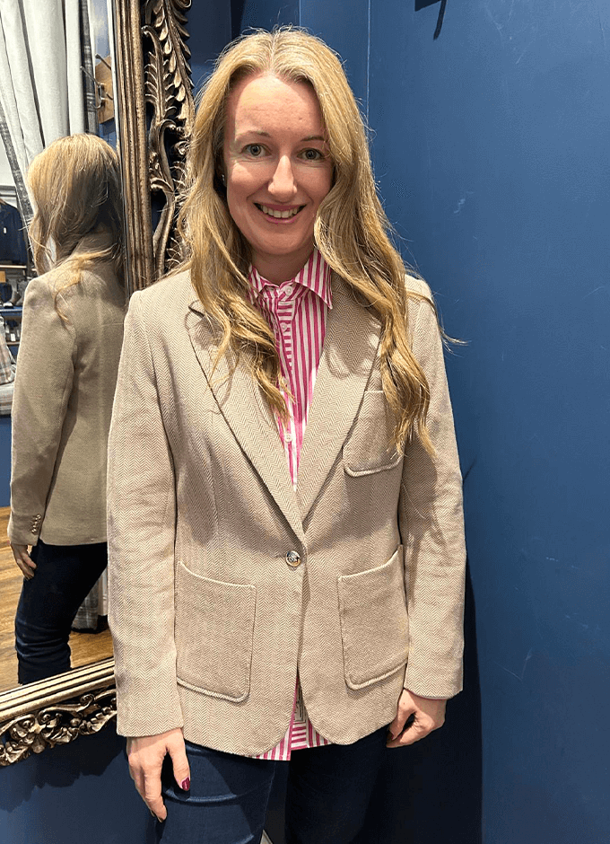 Albury Herringbone Jersey Tweed Blazer| Tan