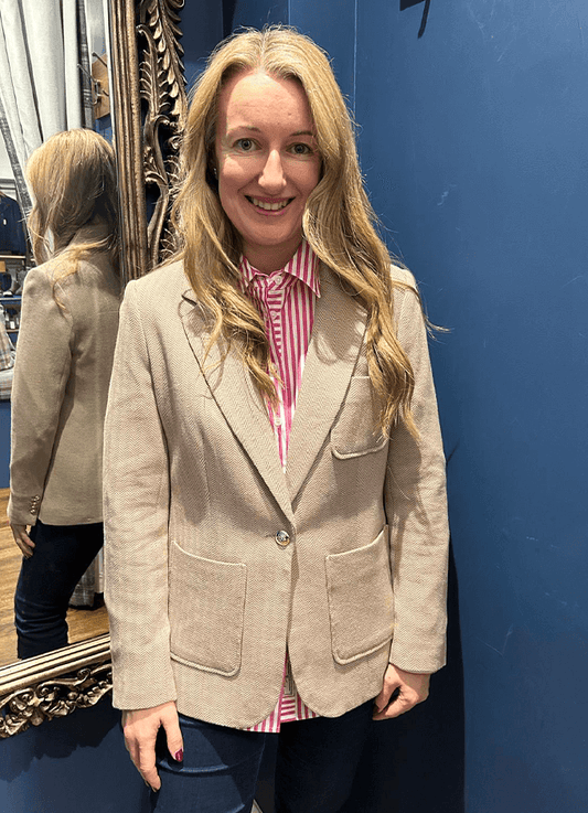 Albury Herringbone Jersey Tweed Blazer| Tan