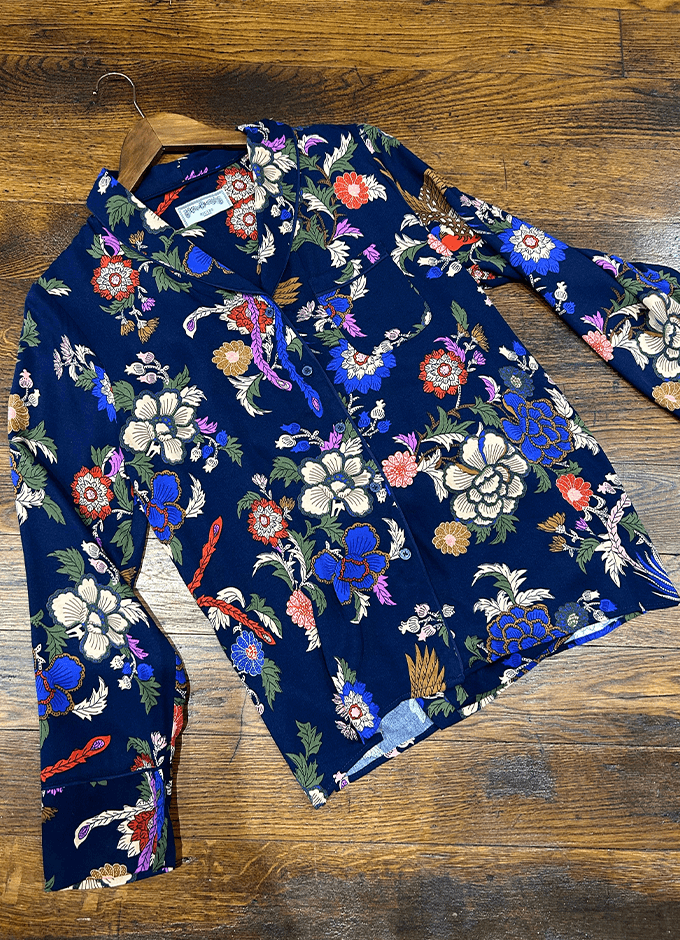 Alma Hidcote Floral Woven Pyjama Set | Navy