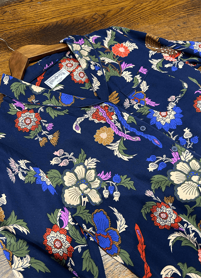 Alma Hidcote Floral Woven Pyjama Set | Navy