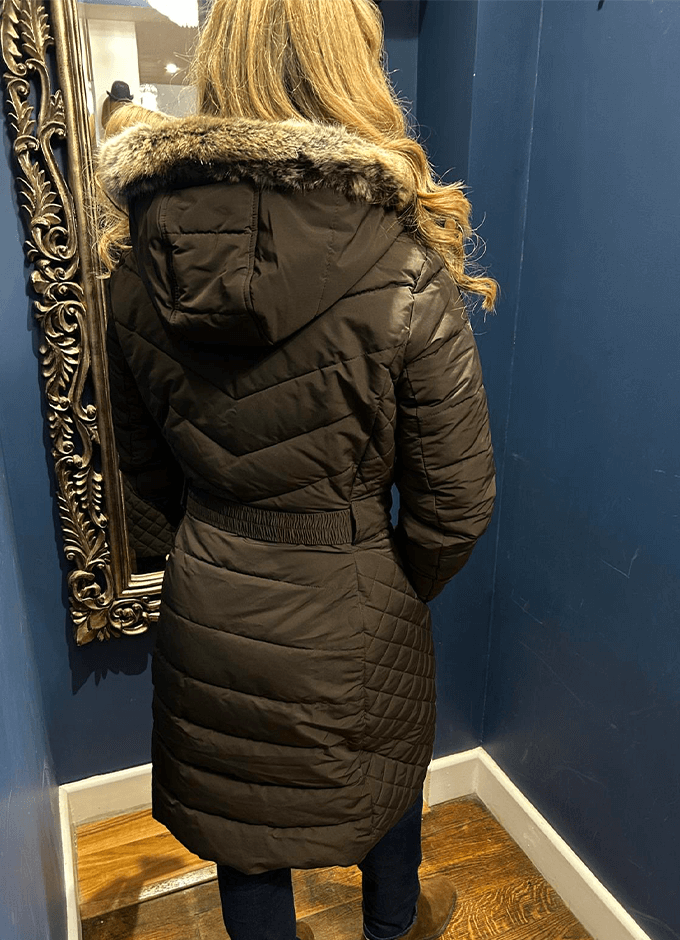 Aspen Showerproof Longline Coat with Hood | Chocolate