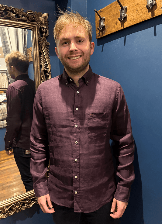 Button Down Collar Linen Shirt | Aubergine