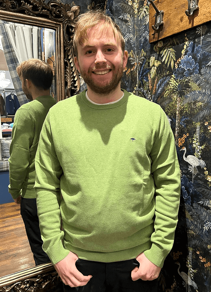 Cotton O-Neck Jumper | Avocado