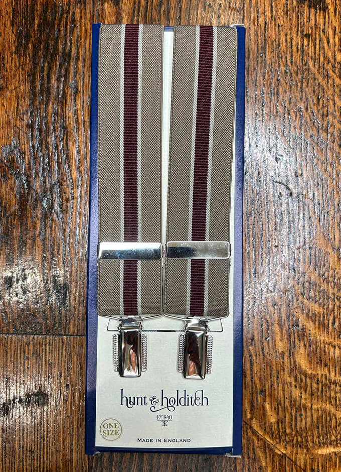 Clip Braces | Beige/Burgundy Stripe