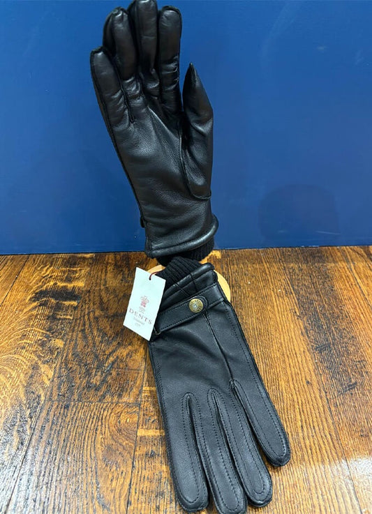 Warm Lined Button Leather Glove | Black