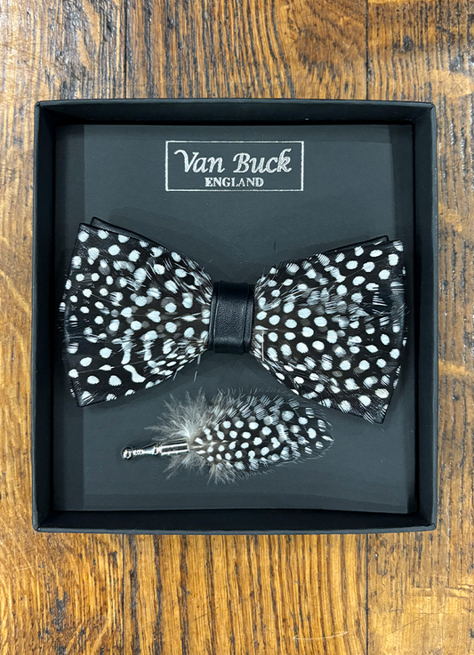 Feather Bow Tie & Lapel Pin Set | Black & White