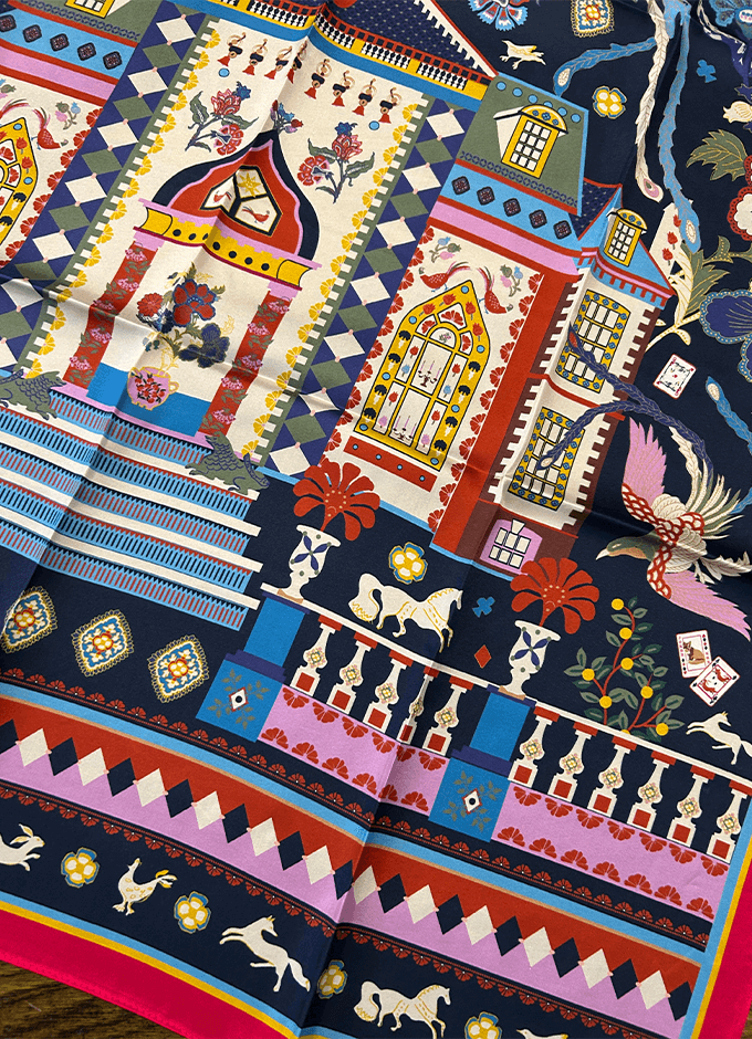 Bloomfield Navy Square 100% Silk Scarf