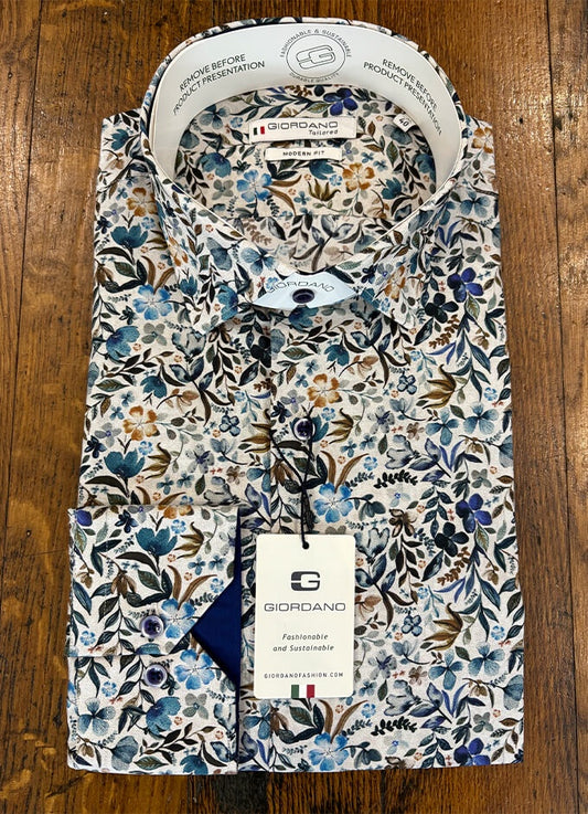 Cotton Shirt | Flowers & Leaves | Blue Mix