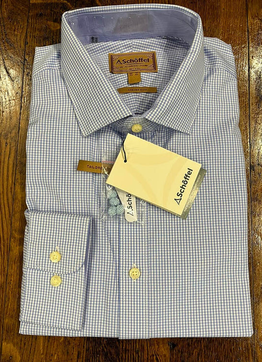 Schoffel | Greenwich Tailored Shirt | Light Blue Micro Check