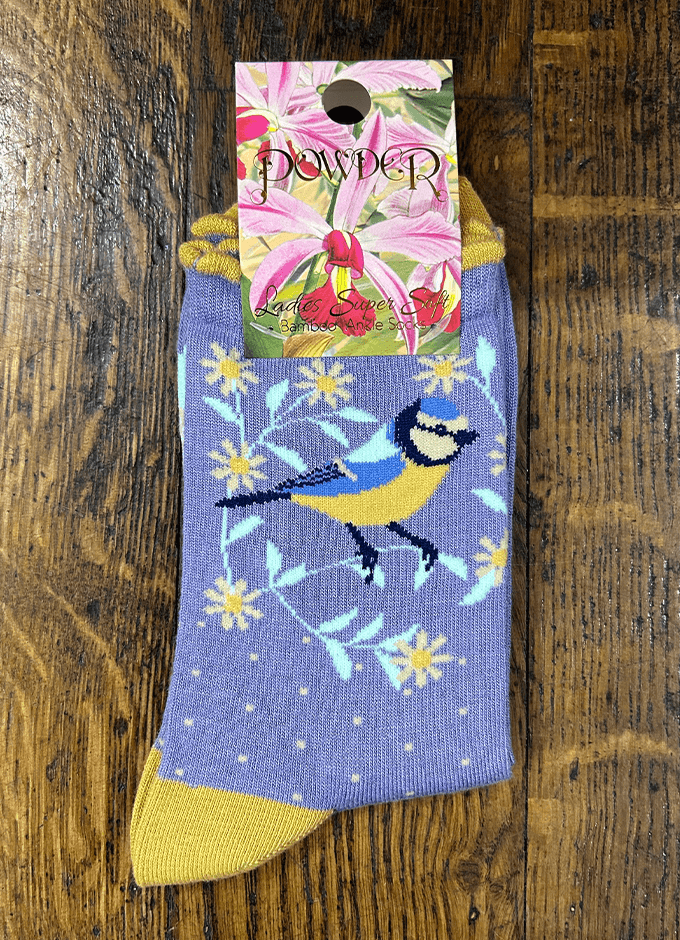 Ladies Ankle Socks | Blooming Blue Tit Lavender
