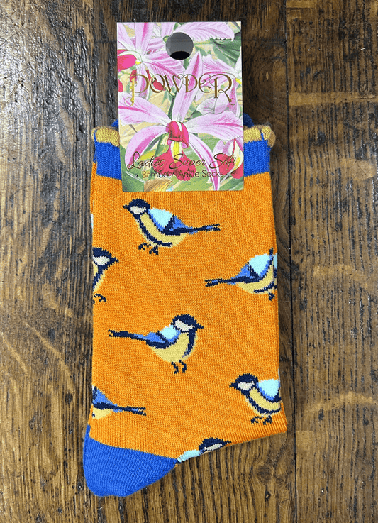 Ladies Ankle Socks | Brilliant Blue Tits Tangerine