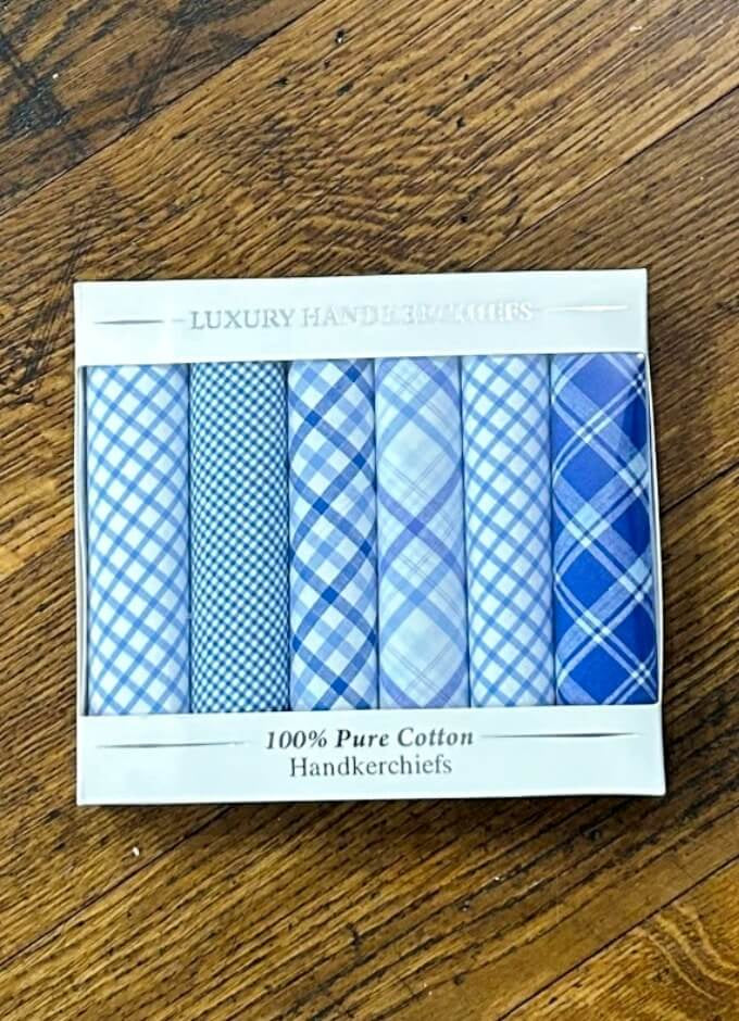 Blue/White Check Box of 6 Handkerchiefs
