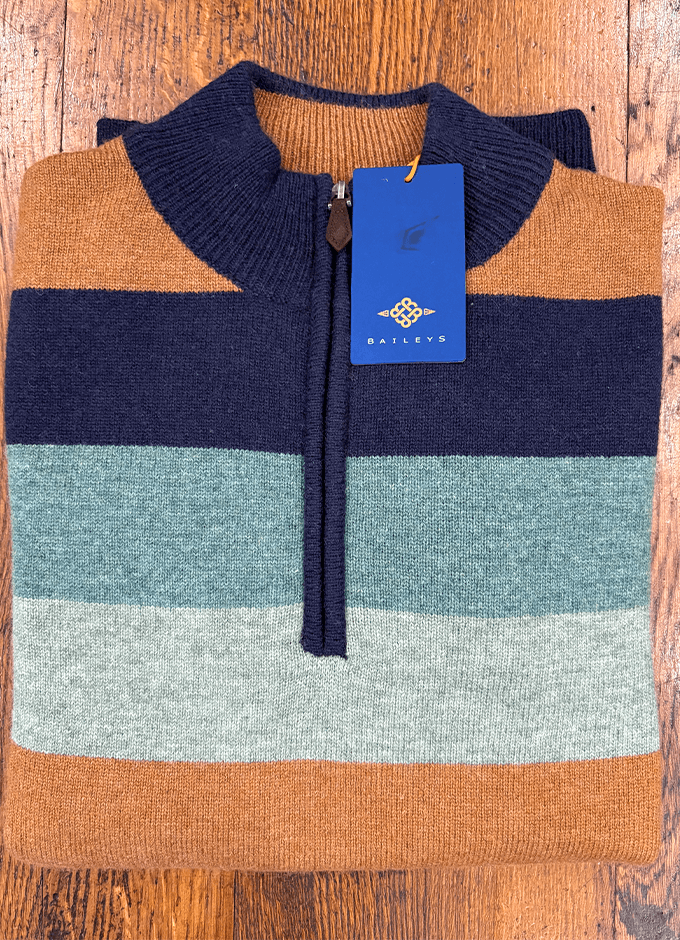 Lambswool Jumper | 1/4 Zip | Forest Stripe