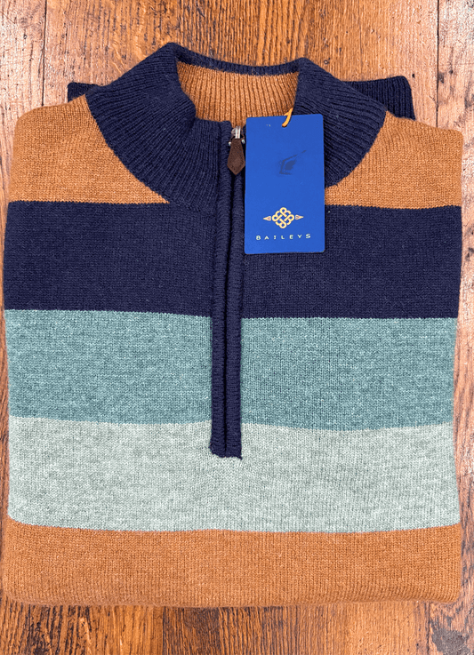 Lambswool Jumper | 1/4 Zip | Forest Stripe