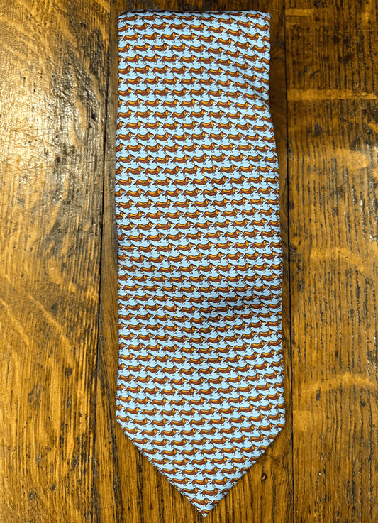 Tie | Soho Silk | Blue With Chocolate Dachshund