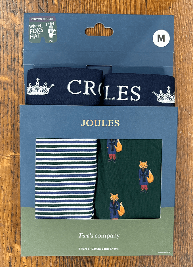 Crown Joules Blue/Green Fox | Pack Of Two | Boxer Shorts