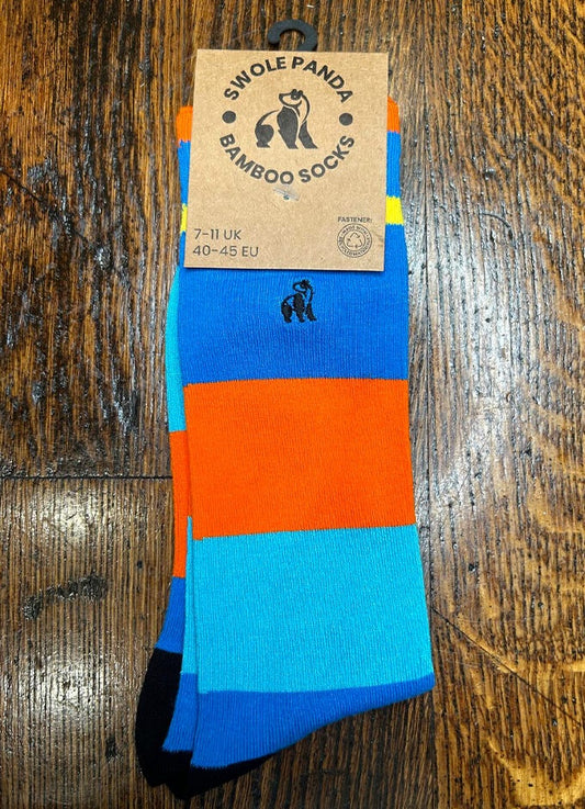 Swole Panda | Orange & Blue Stripe Socks