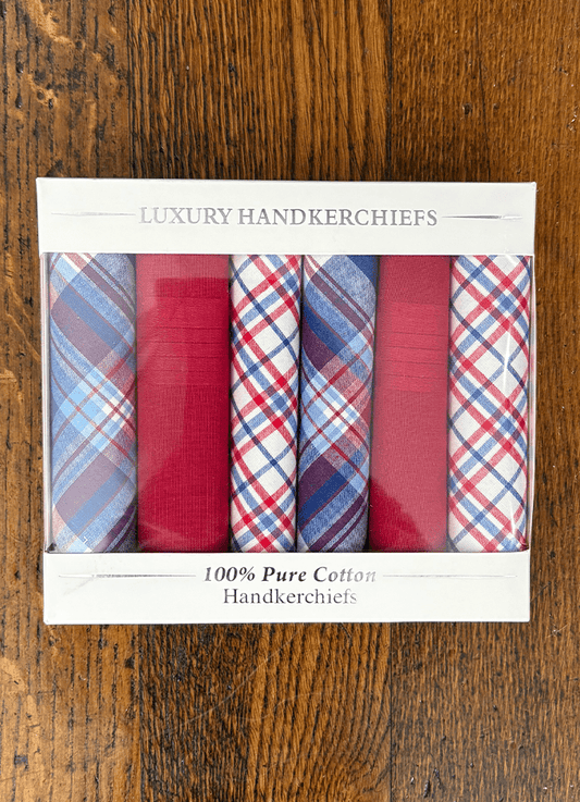 Box of 6 Assorted red & Blue Handkerchiefs