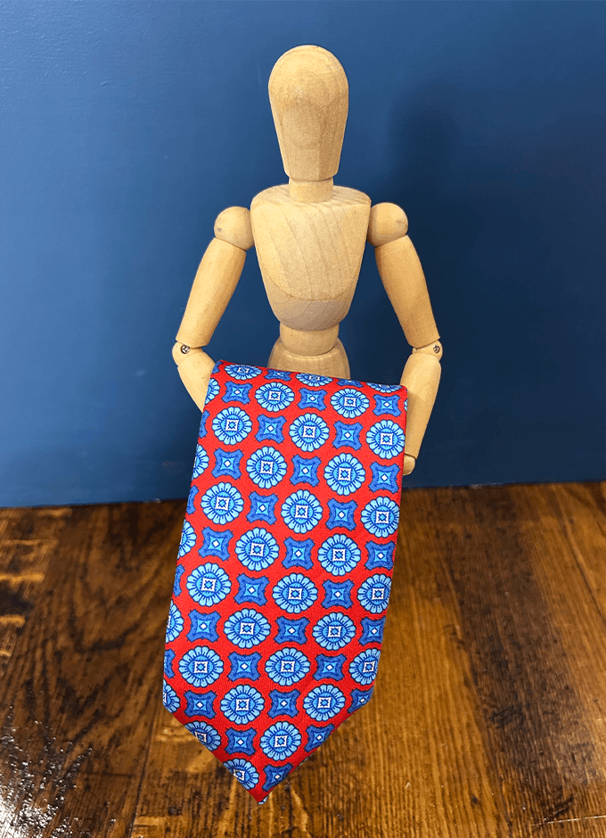 English Silk Tie | Red & Blue Medallion